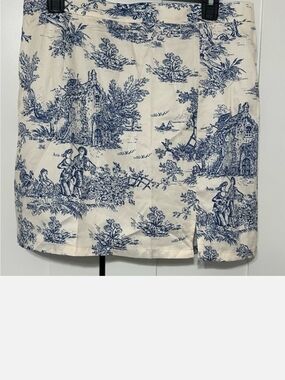 Blue and Cream Toile Mini Skirt Cider Large